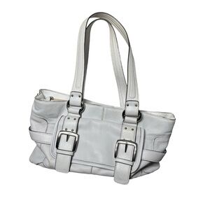 Sophia Caperelli White Leather Silver Buckles Large Chunky Shoulder Bag Y2K